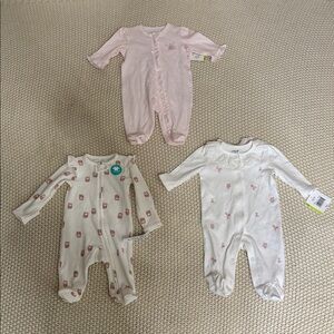 3-Pack Baby Girls One-Piece Sleepers - Pink & White Floral